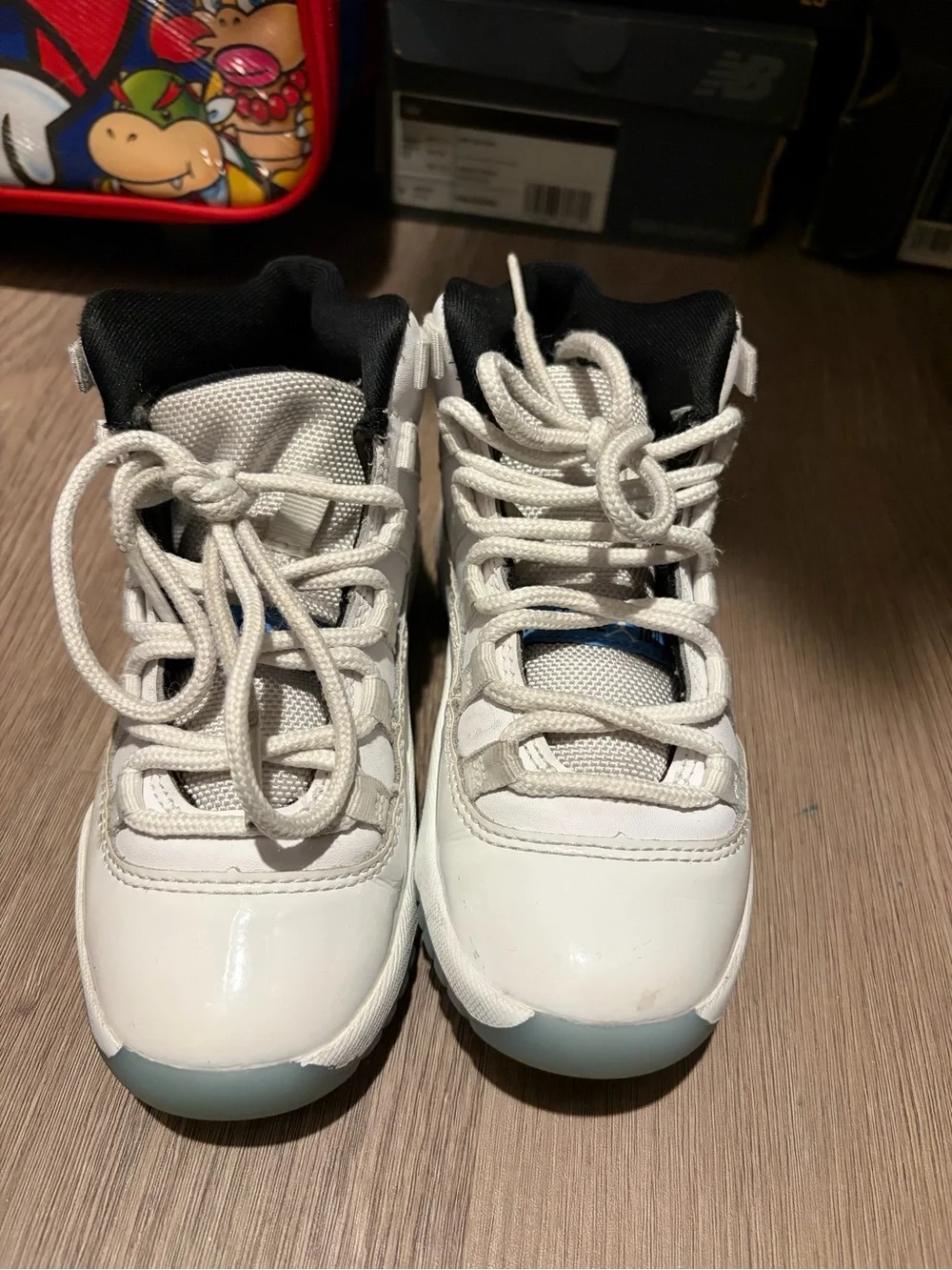 Jordan Kids White with Ice Blue Accents Basketball Sneakers